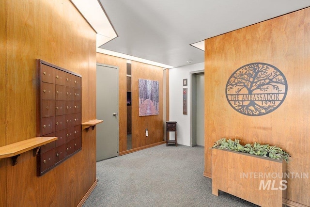 122 N Washington, Moscow, ID 83843 - hallway with carpet floors and mail area