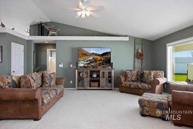 323 W 100 N, Jerome, ID 83338 - living area with carpet flooring, ceiling fan, and lofted ceiling