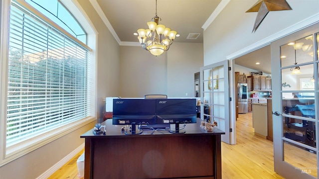 3634 E 3892 N, Kimberly, ID 83341 - office space with healthy amount of natural light, light wood-style floors, a chandelier, and crown molding