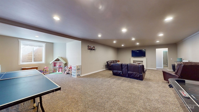 3634 E 3892 N, Kimberly, ID 83341 - game room featuring carpet flooring, recessed lighting, baseboards, and a fireplace