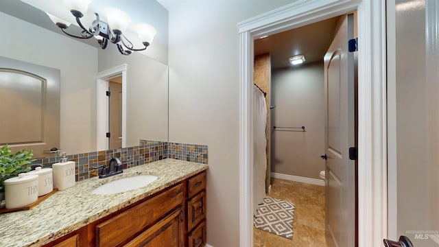 3634 E 3892 N, Kimberly, ID 83341 - full bathroom featuring backsplash, vanity, and a shower with shower curtain