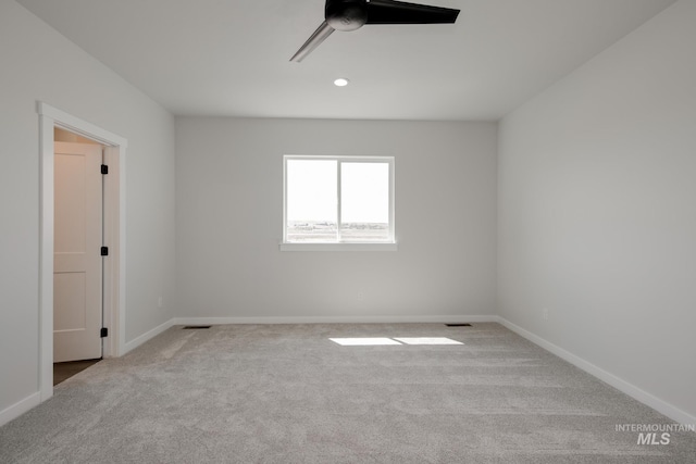 6847 W Riverwood St, Boise, ID 83709 - spare room featuring visible vents, baseboards, carpet floors, recessed lighting, and a ceiling fan