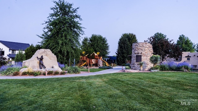 view of yard with a playground