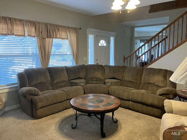 11565 W Zachery Ave, Nampa, ID 83651 - carpeted living room with plenty of natural light and stairway