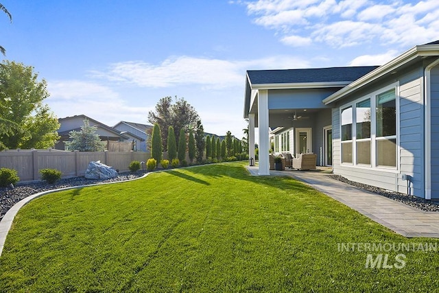 5445 S Mesa Trail Pl, Meridian, ID 83642 - view of yard with a ceiling fan, outdoor lounge area, and a patio area
