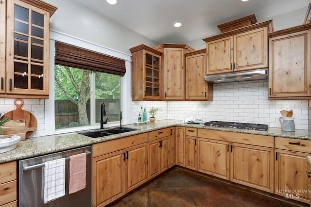 570 E Ocelot, Meridian, ID 83646 - kitchen with stainless steel appliances, a sink, recessed lighting, light stone counters, and under cabinet range hood