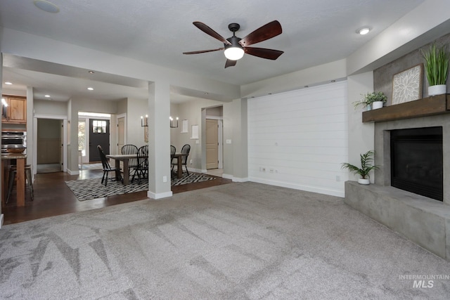 570 E Ocelot, Meridian, ID 83646 - living area with ceiling fan, a fireplace, baseboards, carpet floors, and recessed lighting