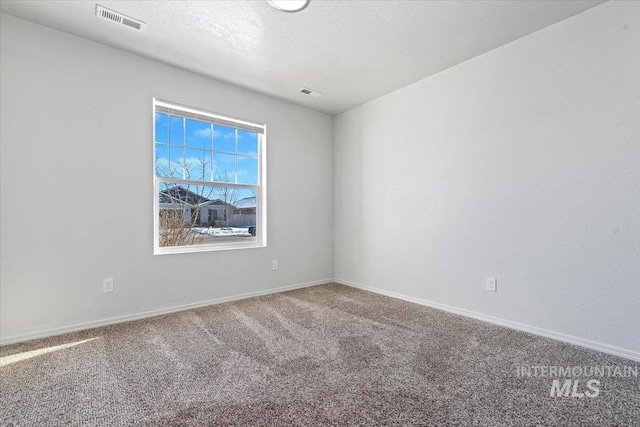 unfurnished room with carpet floors and a textured ceiling