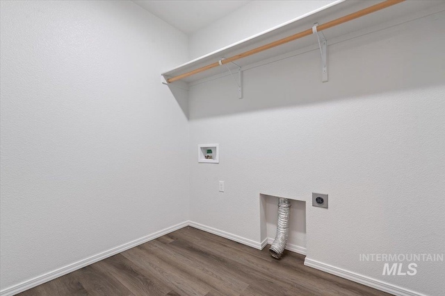 laundry room featuring hookup for a washing machine, hookup for an electric dryer, and dark hardwood / wood-style flooring