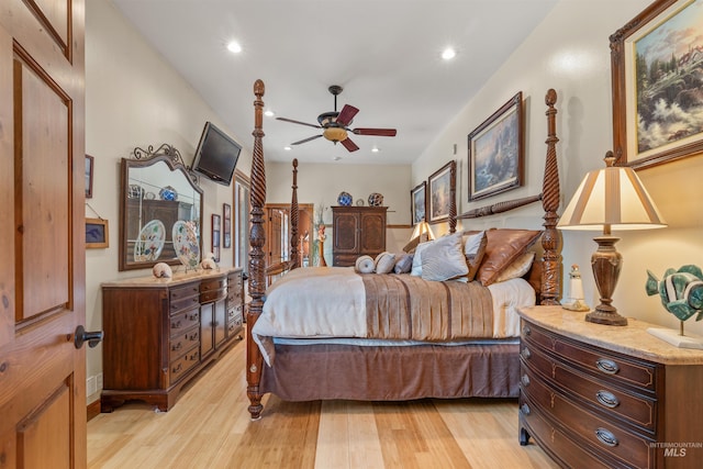 bedroom with light wood-type flooring and recessed lighting