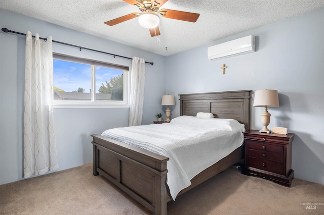230 Sage St, Kimberly, ID 83341 - carpeted bedroom featuring a wall mounted air conditioner, a textured ceiling, and a ceiling fan