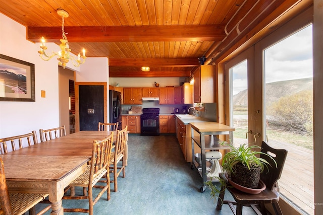 130 Valley Creek Rd, Stanley, ID 83278 - dining room with a chandelier, wood ceiling with exposed beams, and french doors
