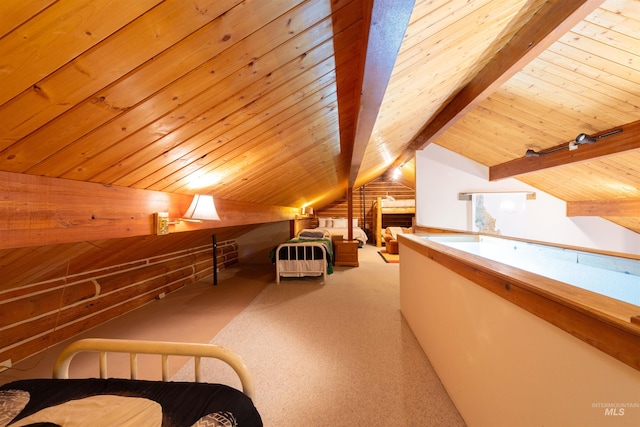 130 Valley Creek Rd, Stanley, ID 83278 - carpeted bedroom with wood walls and wooden ceiling