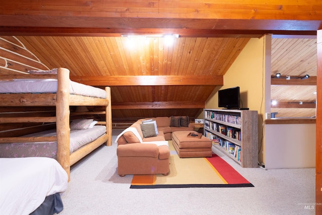 130 Valley Creek Rd, Stanley, ID 83278 - bedroom featuring carpet floors and wooden ceiling