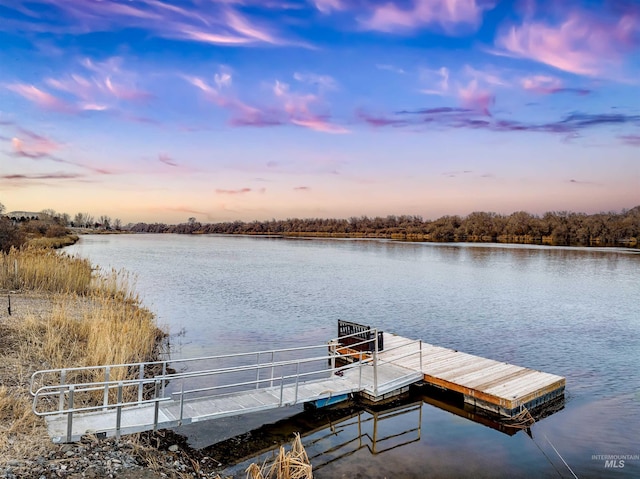 view of dock with a water view