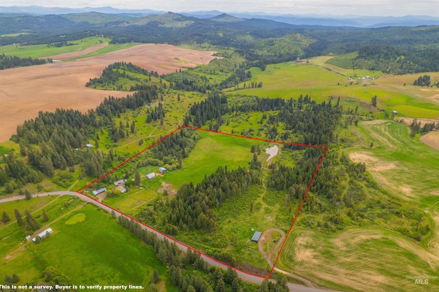 478AND716 Three Bear Rd, Kendrick, ID 83537 - aerial view of property's location with property boundaries highlighted and a mountainous background
