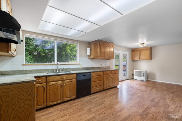 478AND716 Three Bear Rd, Kendrick, ID 83537 - kitchen with dishwasher, a sink, under cabinet range hood, light wood-style floors, and brown cabinetry