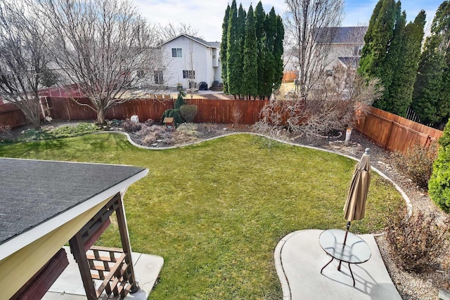 view of yard with a fenced backyard