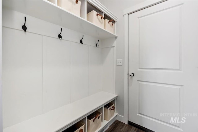 mudroom featuring dark hardwood / wood-style floors