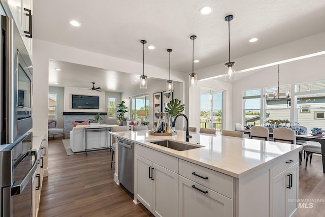 1210 Stirling Meadows Ct, Middleton, ID 83644 - kitchen with a sink, open floor plan, recessed lighting, appliances with stainless steel finishes, and ceiling fan