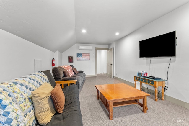 1089 Graham Dr, Mccall, ID 83638 - living area with a wall mounted air conditioner, light carpet, recessed lighting, and lofted ceiling