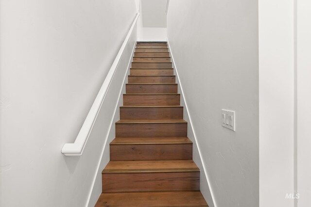 staircase featuring wood-type flooring