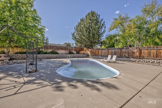 view of pool featuring a patio area, a fenced in pool, and a fenced backyard