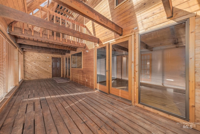 wooden terrace with french doors
