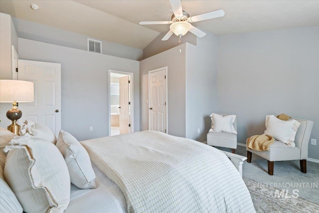 2513 S Vineyard St, Nampa, ID 83686 - bedroom with carpet, a ceiling fan, ensuite bath, and lofted ceiling