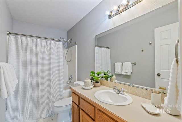 2513 S Vineyard St, Nampa, ID 83686 - full bath featuring vanity, shower / tub combo, toilet, and tile patterned floors
