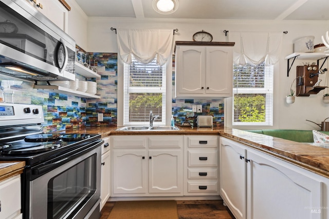 kitchen with white cabinetry, stainless steel appliances, and sink