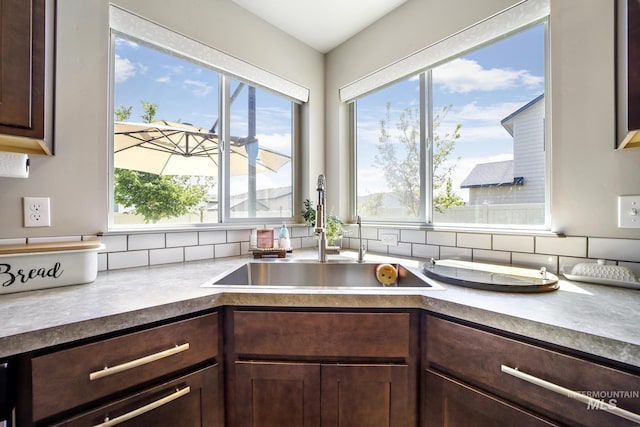 kitchen with dark brown cabinets and sink