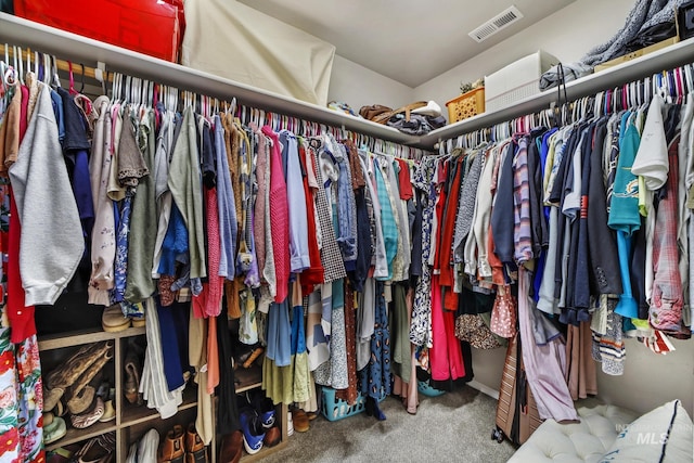 walk in closet featuring carpet floors