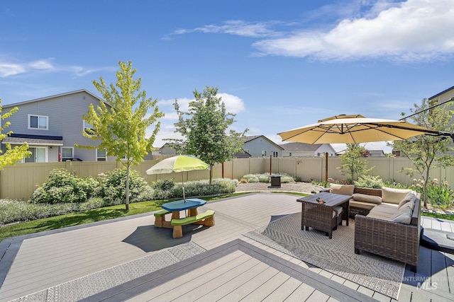 wooden deck with outdoor lounge area