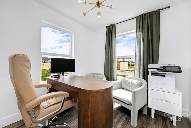 8002 W Fern St, Eagle, ID 83616 - home office with plenty of natural light, wood finished floors, and a chandelier