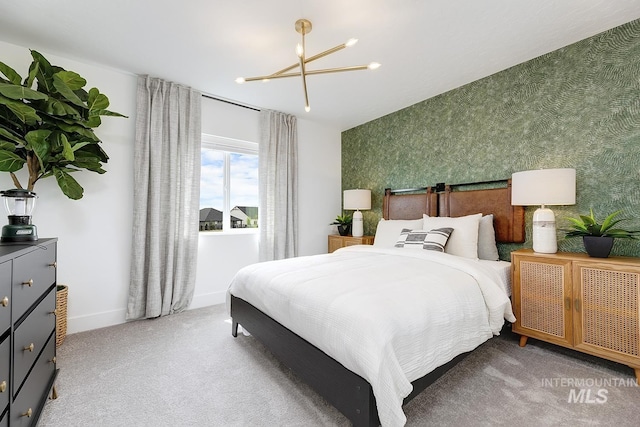 8002 W Fern St, Eagle, ID 83616 - bedroom featuring carpet flooring, a chandelier, baseboards, and wallpapered walls