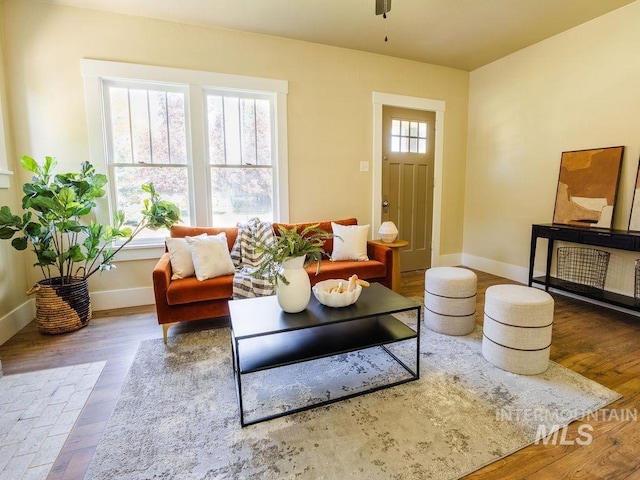 living room featuring baseboards and wood finished floors