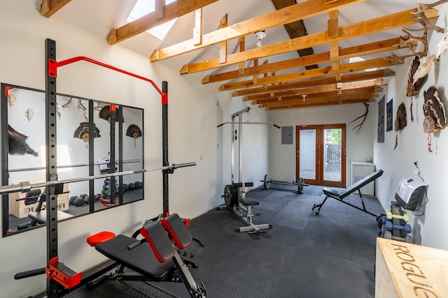 12281 W Norway St, Boise, ID 83713 - exercise room with lofted ceiling, electric panel, and carpet flooring