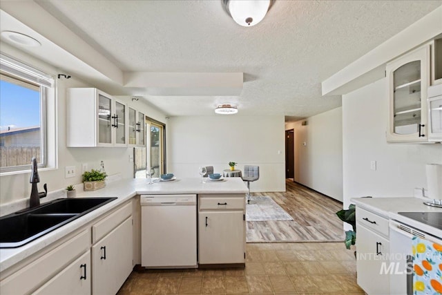 406 N Pine St, Emmett, ID 83617 - kitchen with white appliances, a sink, a textured ceiling, healthy amount of natural light, and light countertops