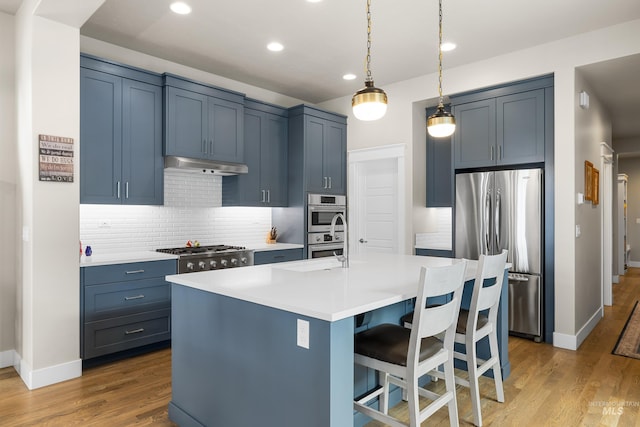 11684 N 23rd Ave, Boise, ID 83714 - kitchen with appliances with stainless steel finishes, under cabinet range hood, recessed lighting, light wood-style floors, and light countertops