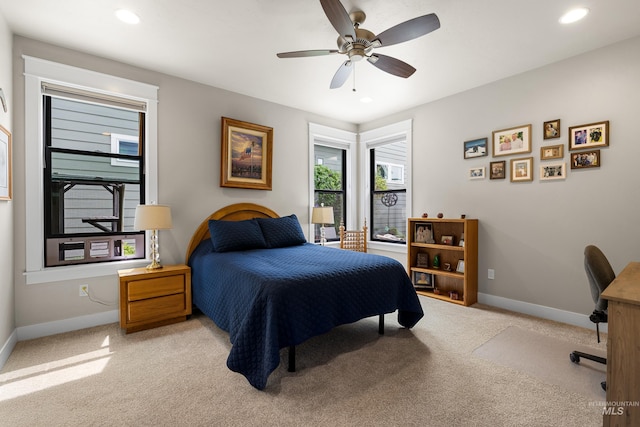 11684 N 23rd Ave, Boise, ID 83714 - bedroom with baseboards, light colored carpet, recessed lighting, and ceiling fan