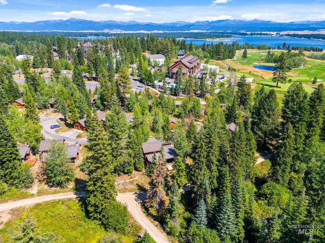 aerial view with a water and mountain view