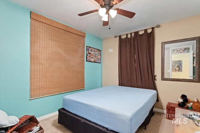 bedroom with carpet floors and ceiling fan