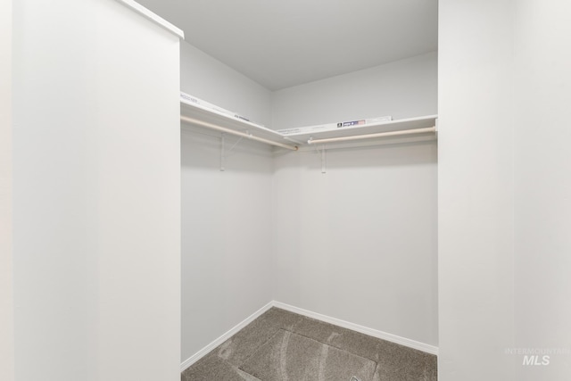 spacious closet featuring dark carpet