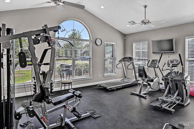 2814 N Cloverdale, Boise, ID 83713 - exercise room with a ceiling fan, vaulted ceiling, and recessed lighting
