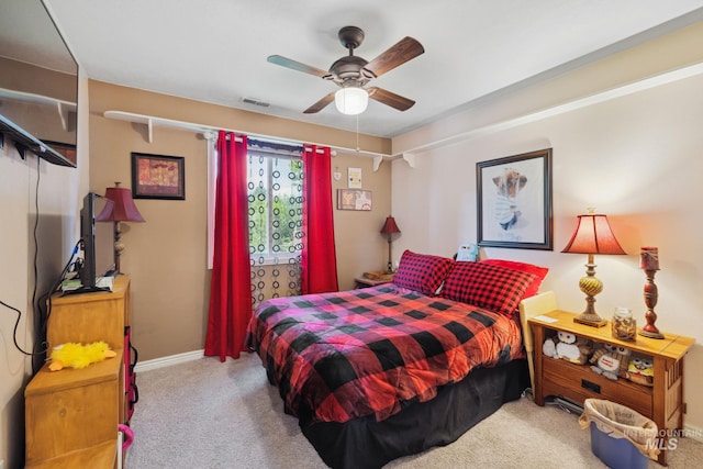 bedroom featuring carpet flooring and ceiling fan