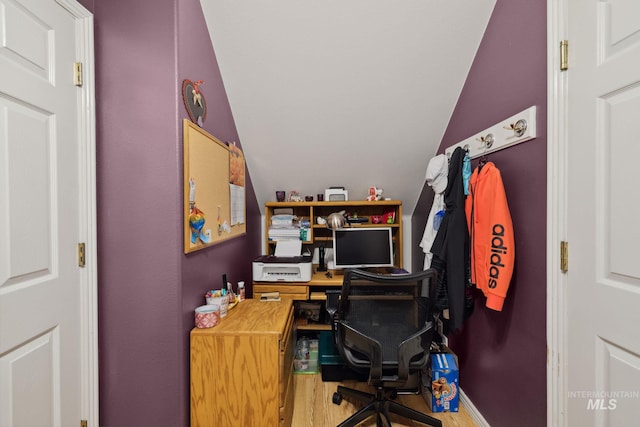 office area with lofted ceiling