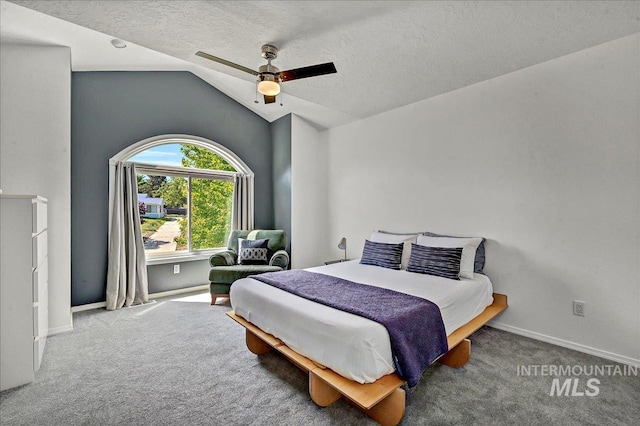 2942 E Eastgate Dr, Boise, ID 83716 - bedroom featuring carpet, a textured ceiling, lofted ceiling, baseboards, and a ceiling fan