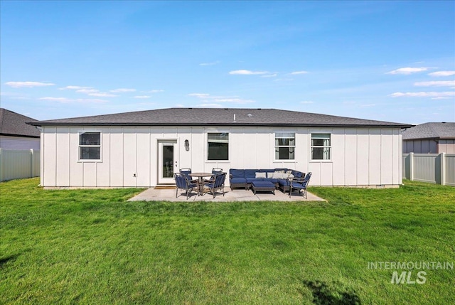 837 Trout Creek Way, Kimberly, ID 83314 - rear view of house featuring an outdoor hangout area, a patio, and board and batten siding