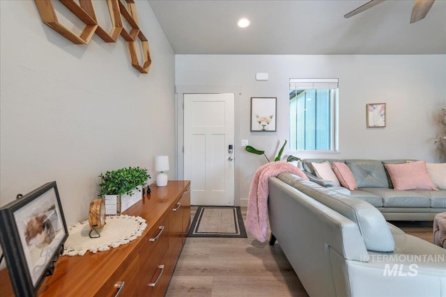 837 Trout Creek Way, Kimberly, ID 83314 - living area featuring a ceiling fan, light wood-style flooring, and recessed lighting
